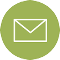 Email icon with envelope in moss green circle