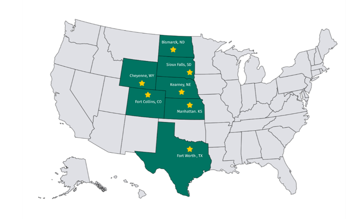 Map showing America's Grasslands Conference Locations since 2011