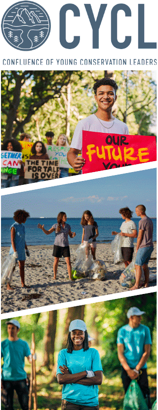Confluence of Young Conservation Leaders Logo with images of young people outdoors