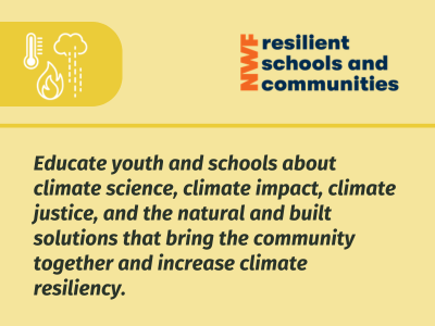 Resilient Schools and Communities: Educate youth and schools about climate science, climate impact, climate justice, and the natural and built solutions that bring the community together and increase climate resiliency.