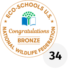 Eco-Schools U.S. Bronze Certification seal with the number 34 next to it