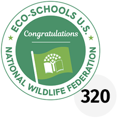 Eco-Schools U.S. Green Flag Certification seal with the number 320 next to it