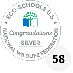 Eco-Schools U.S. Silver Certification seal with the number 58 next to it