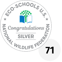 Eco-Schools U.S. Silver Certification seal with the number 71 next to it