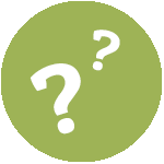 Two question marks in moss green circle