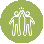 Green circle icon featuring two human figures giving each other a high five