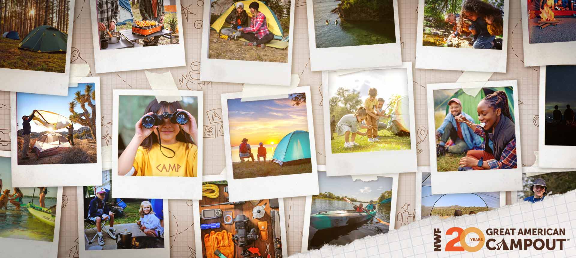 collage of camping photo polaroids 