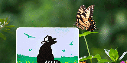 A swallowtail butterfly resting on the National Wildlife Federation Certified Wildlife Habitat yard sign.
