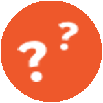 Orange circle with two question marks inside it