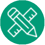 Green circle icon with pencil and ruler