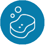 Blue circle icon with sponge and bubbles