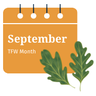 Calendar graphic listing September as TFW Month with leaves
