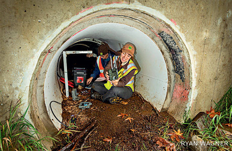 An image of Justine and Susan checking the cameras inside the Palensky tunnel.