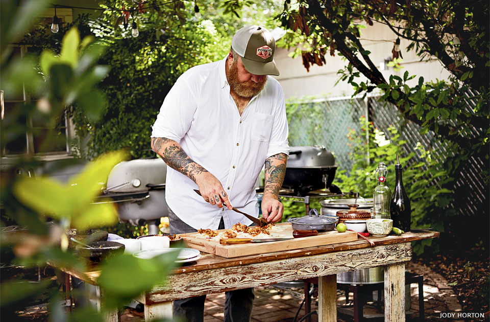 An image of Jesse Griffiths cooking.