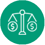 Scales balancing dollar signs icon