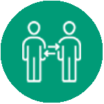 Two people with arrows between them icon