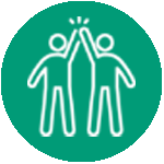 Green circle icon featuring two people high fiving