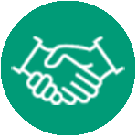 Green circle icon featuring handshake