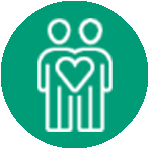 Green circle icon featuring two people sharing a heart
