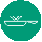 Frying pan with arrows representing nonstick surface