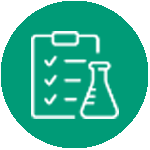 Beaker with checklist on clipboard icon